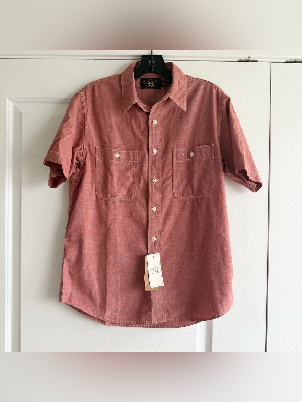 RRL Double Ralph Lauren Red Cotton Button Down Short Sleeve Shirt NWT